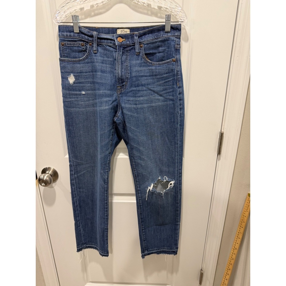J.Crew Womens Distressed Jeans Ripped Knee Blue 27